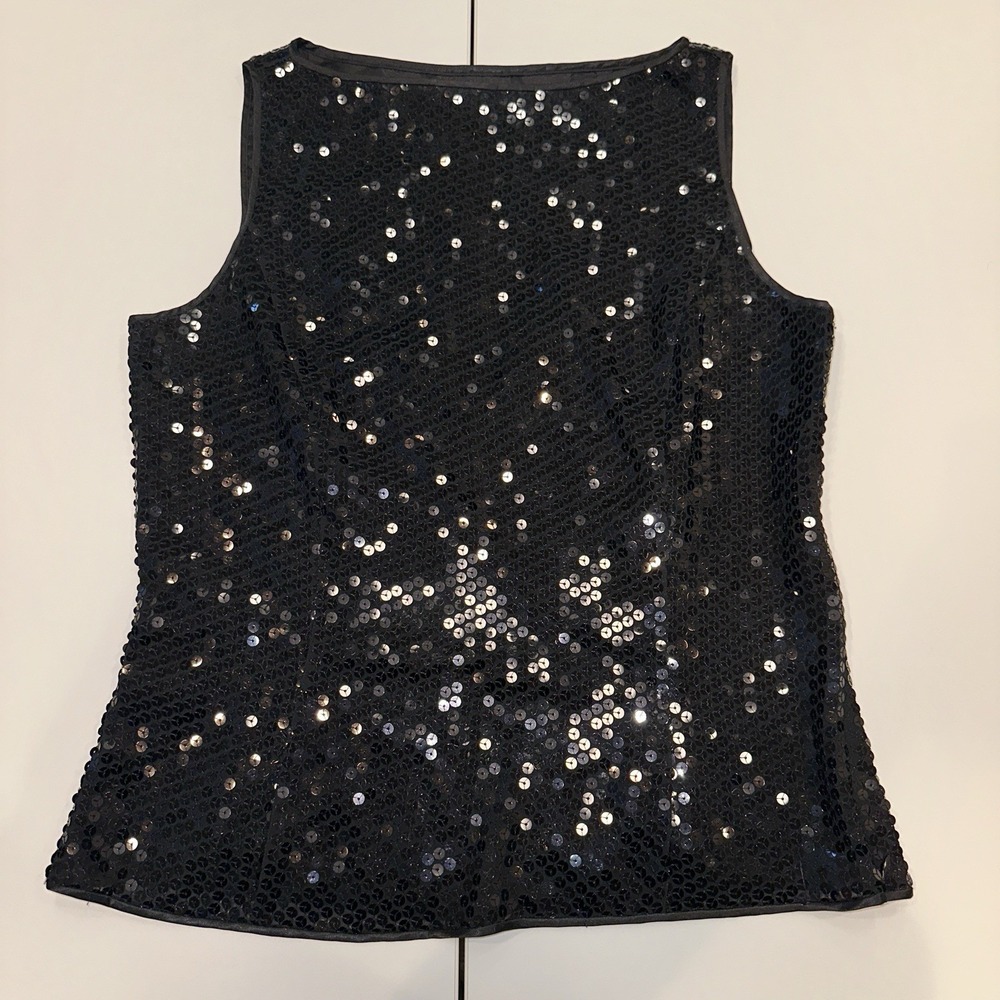 Liz Claiborne Black Sequin‎ Tank Top Size 12 Boat Neck Y2K Clubwear Indie